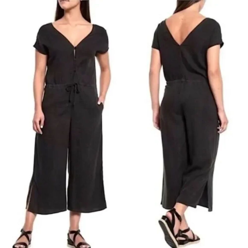 Anthropologie - Cloth & Stone Tencel Crop Wide Leg Jumpsuit Charcoal Black Small